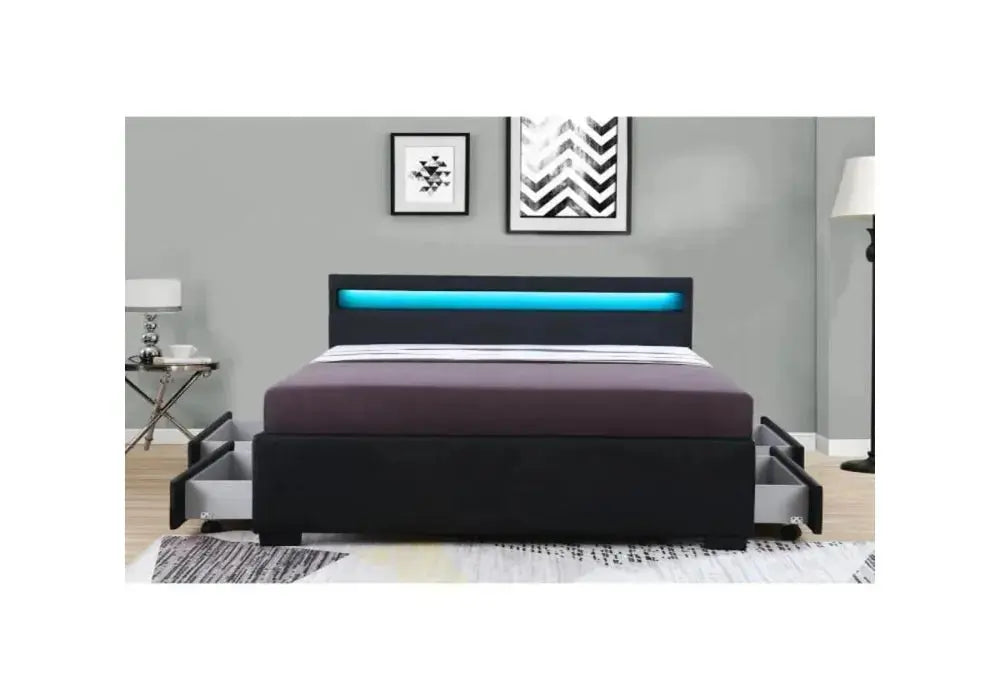 Tiroirs de rangement Lit avec LED Noir Swedzo-Meuble