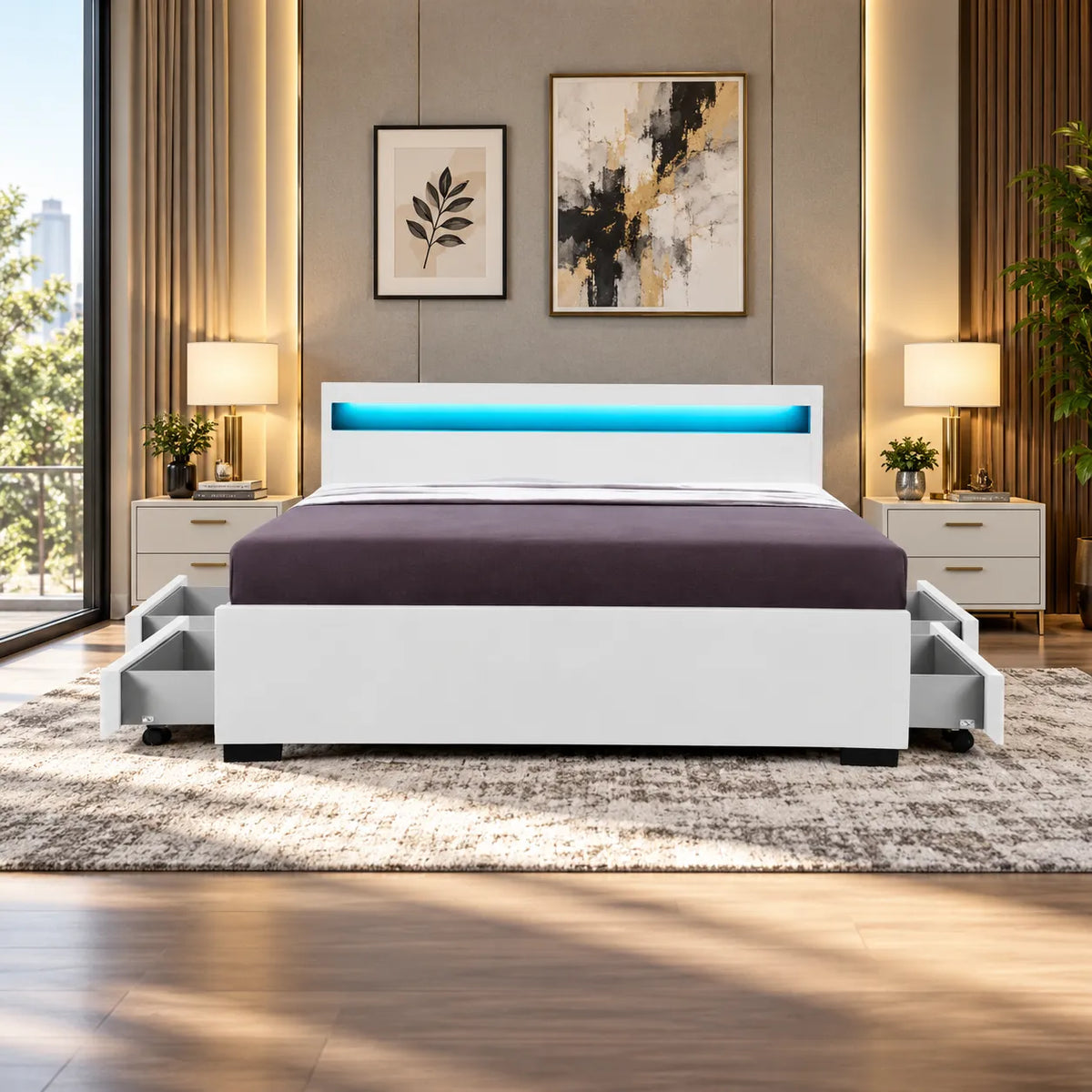 Tiroirs Lit avec LED Blanc