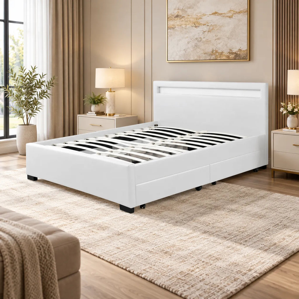 Tiroirs Lit avec LED Blanc
