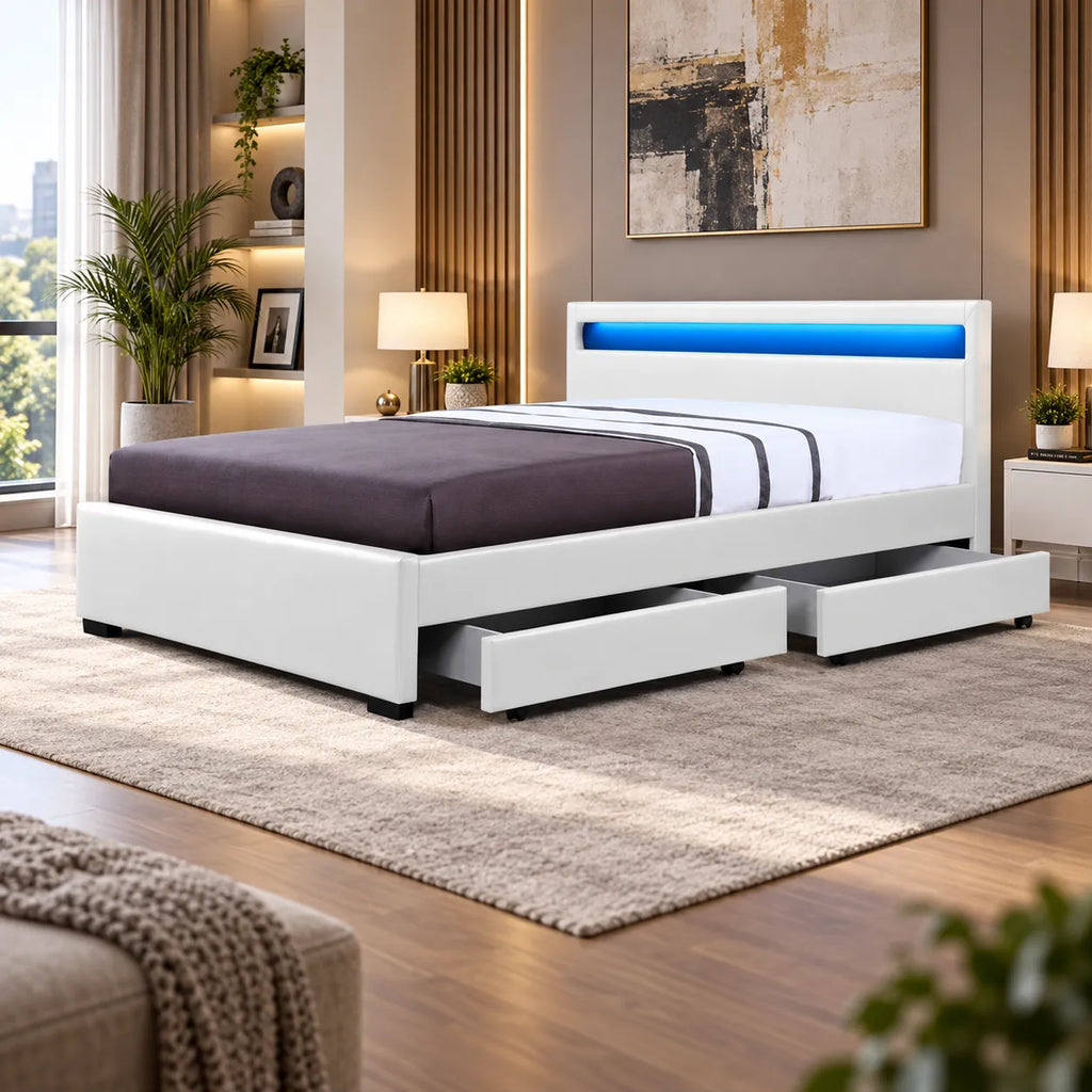 Tiroirs Lit avec LED Blanc
