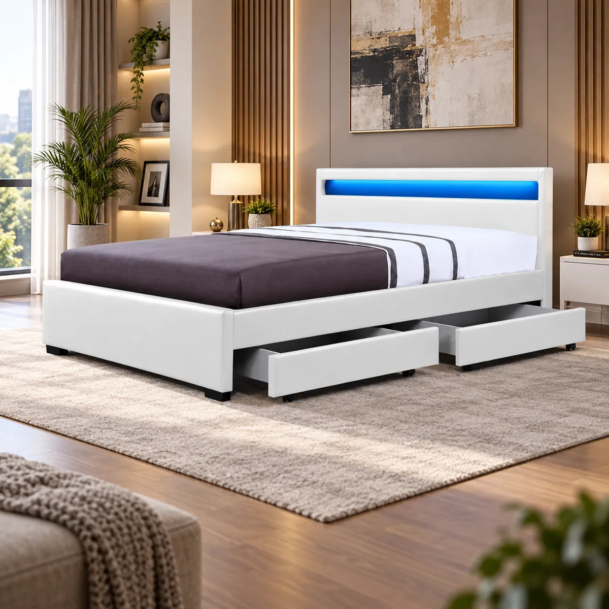 Tiroirs Lit avec LED Blanc
