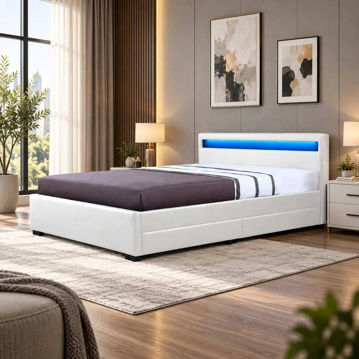 Tiroirs Lit avec LED Blanc