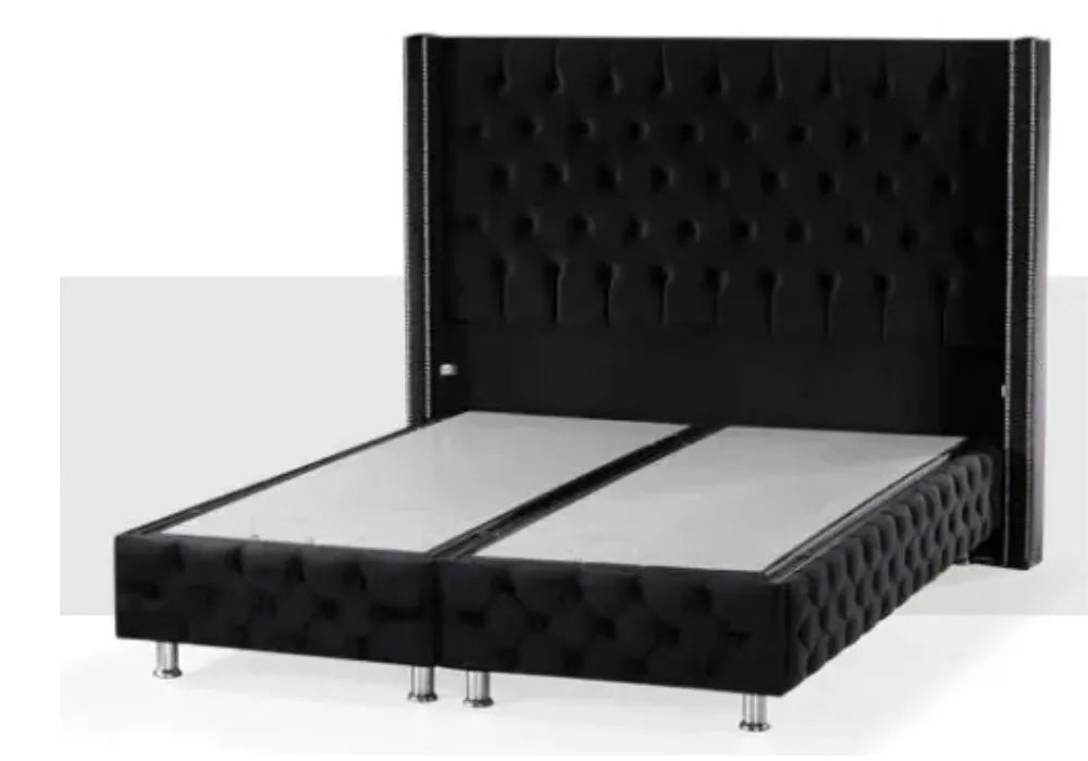 Lit Coffre CLOUTE  - Velours capitonné