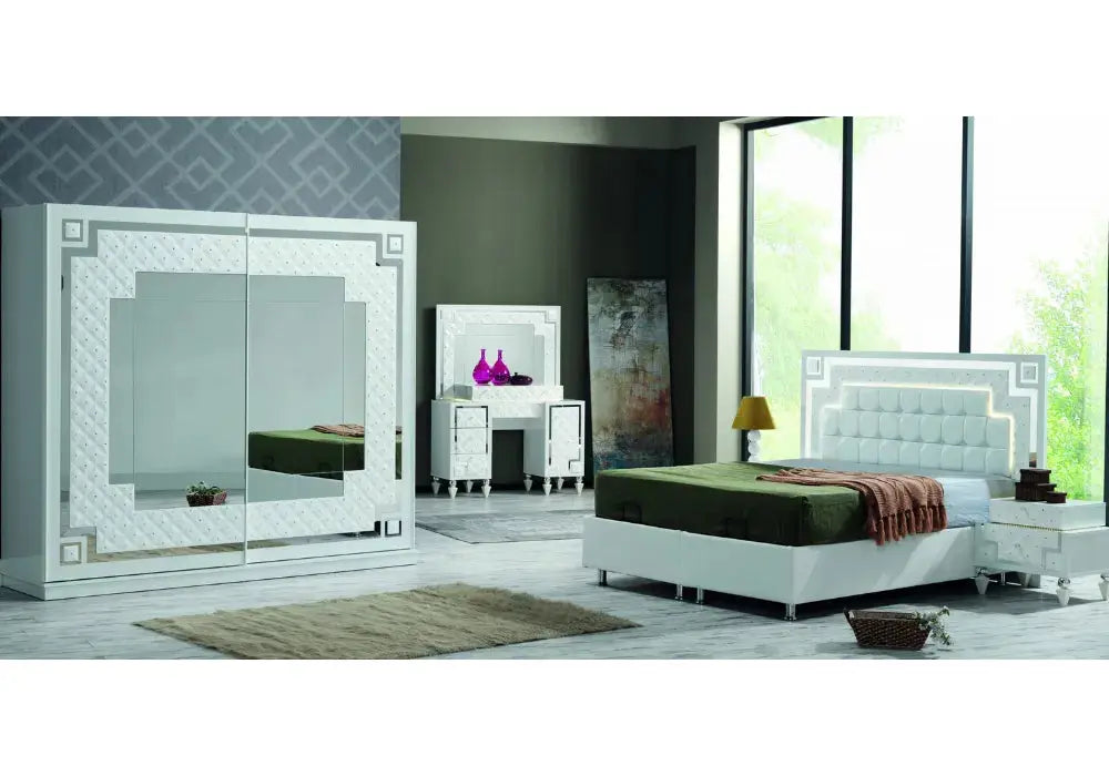 Chambre complète Cristal avec sommier(Blanc) Swedzo-Meuble