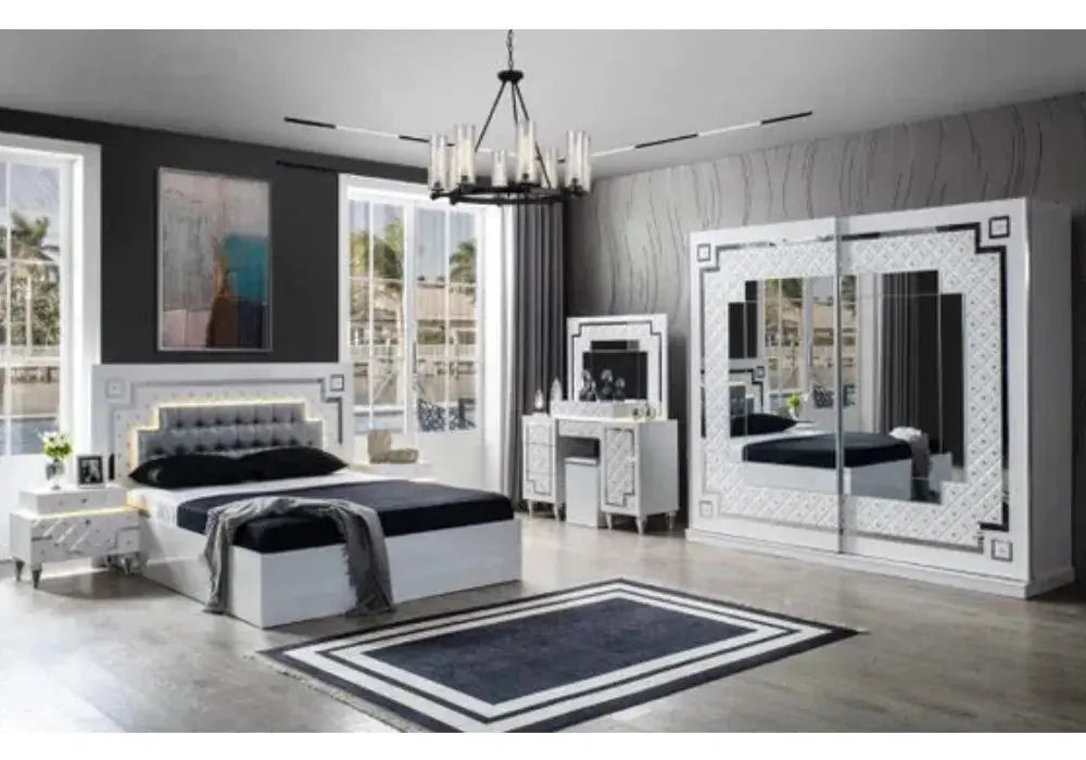 Chambre complète Cristal avec sommier(Blanc) Swedzo-Meuble