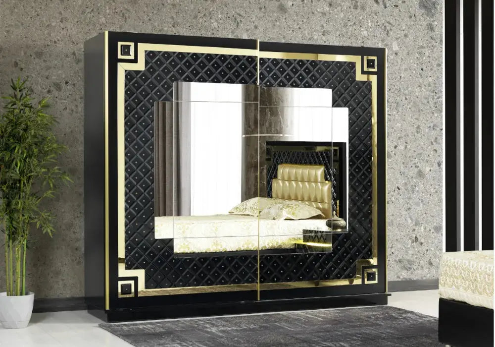 Chambre complète Cristal avec sommier(Noir) Swedzo-Meuble