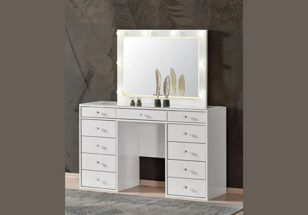 Grande Coiffeuse avec miroir à 11 tiroirs Swedzo-Meuble