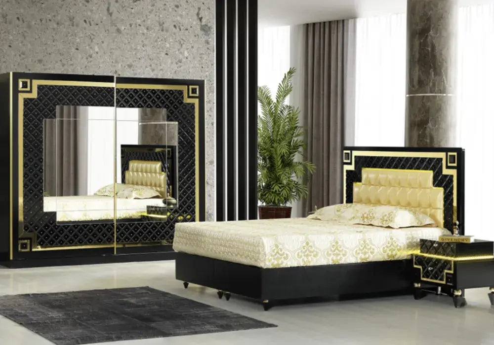 Chambre complète Cristal avec sommier(Noir) Swedzo-Meuble
