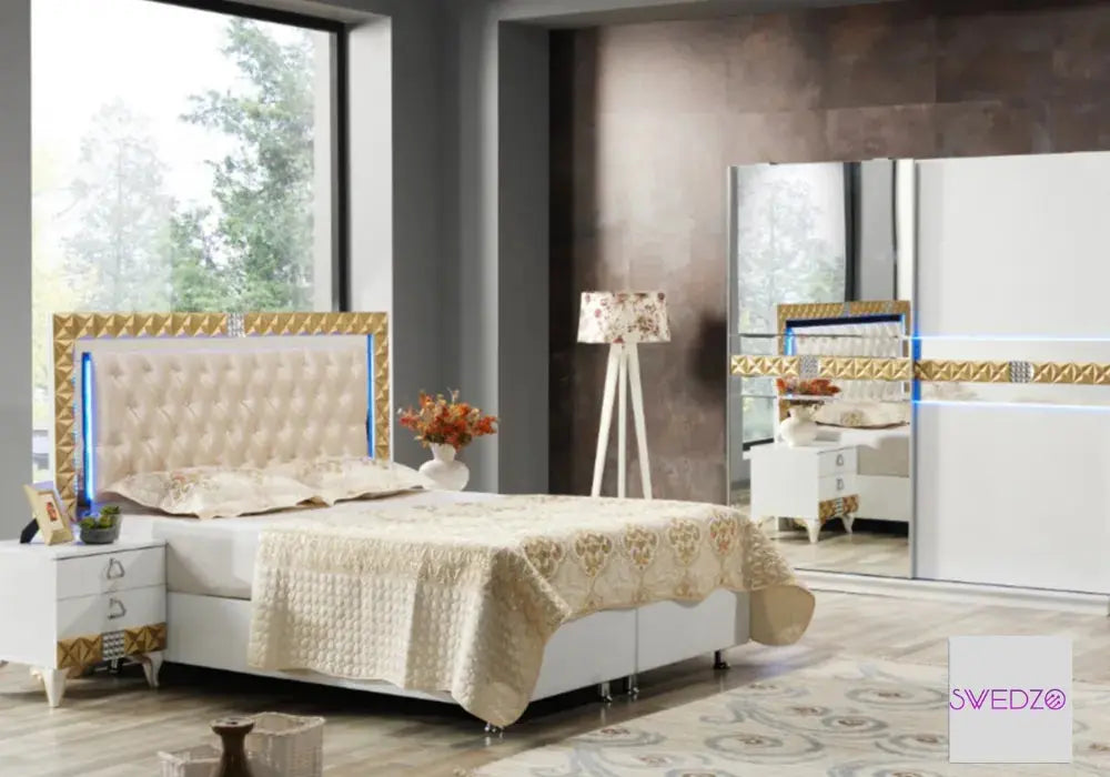 Chambre complète Alliance avec sommier (Beige) Swedzo-Meuble