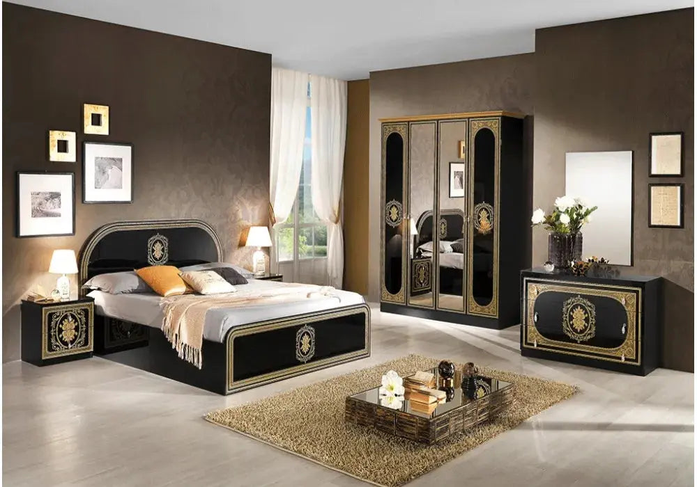 Chambre complète Sofia avec sommier (Noir) Swedzo-Meuble