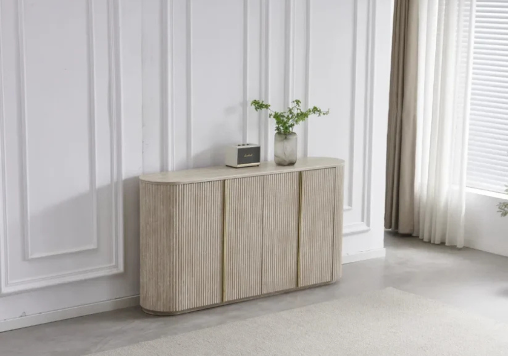 Buffet baroque rectangulaire blanc avec pieds argentés 170 cm