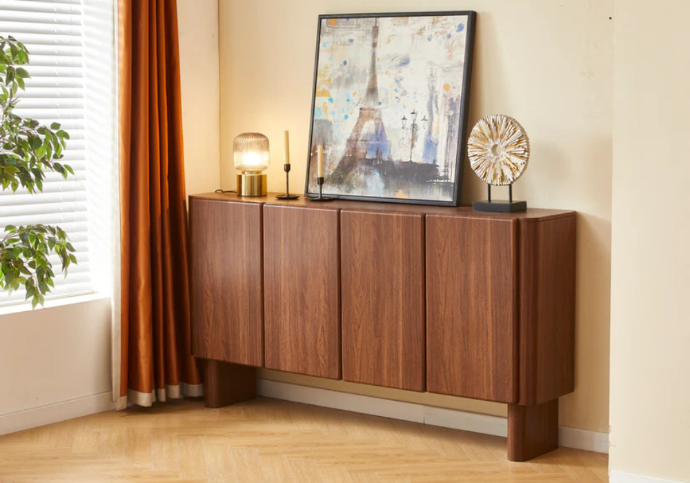 Buffet baroque rectangulaire blanc avec pieds argentés 170 cm