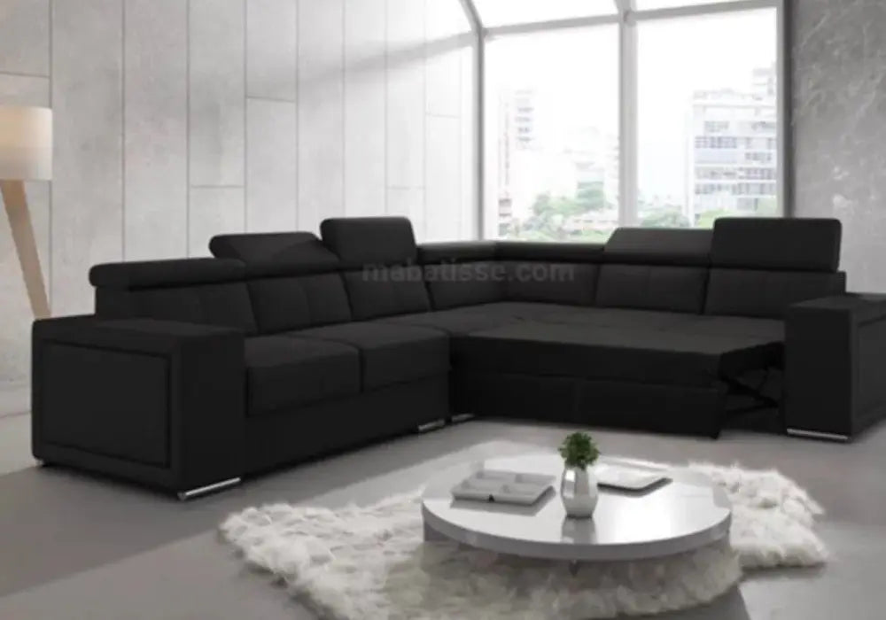 Canapé d’angle Tissu Gris foncé anthracite réversible/convertible Swedzo-Meuble
