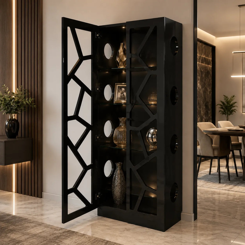 VITRINE DESIGN 2 PORTES EN BOIS LAQUE ET VERRE