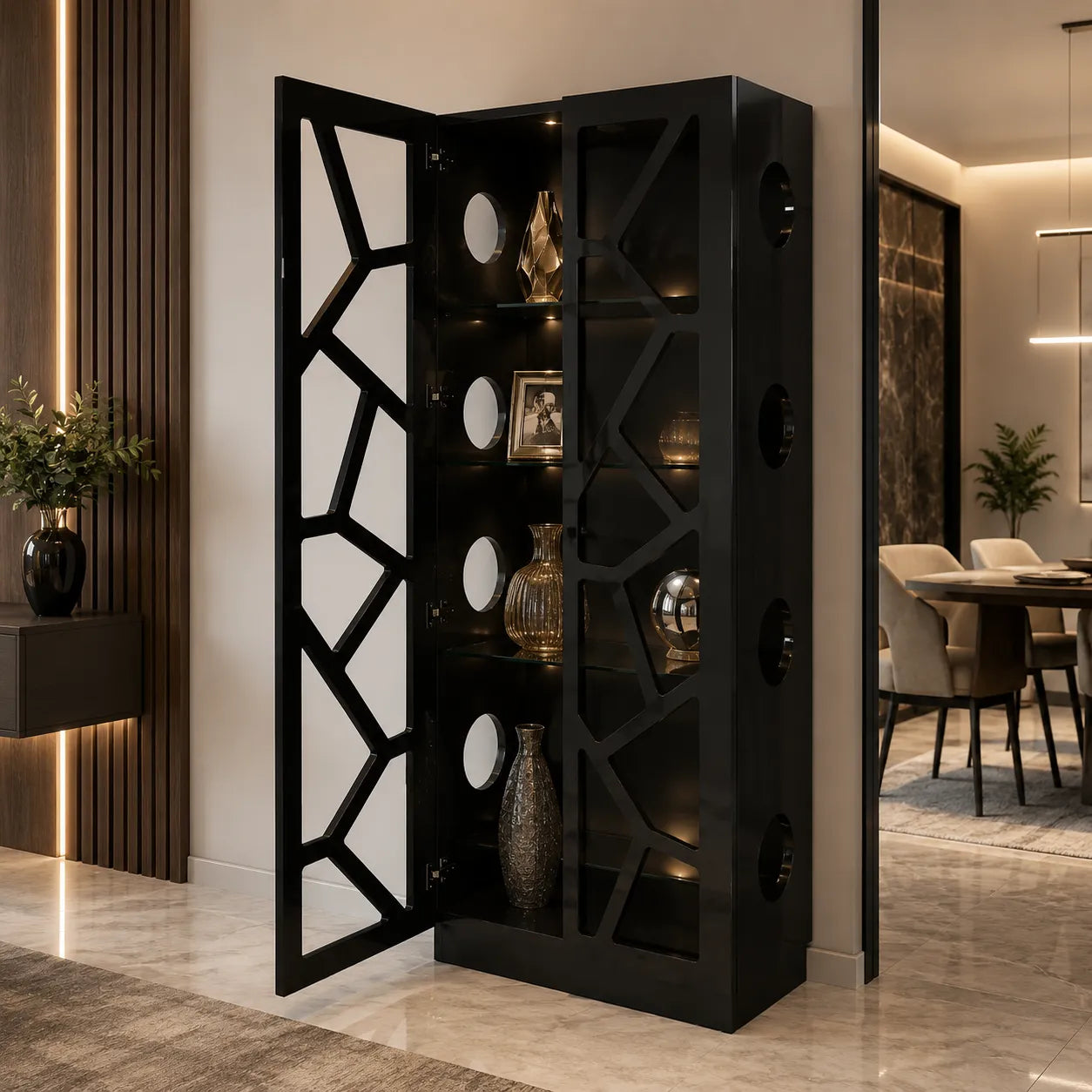 VITRINE DESIGN 2 PORTES EN BOIS LAQUE ET VERRE