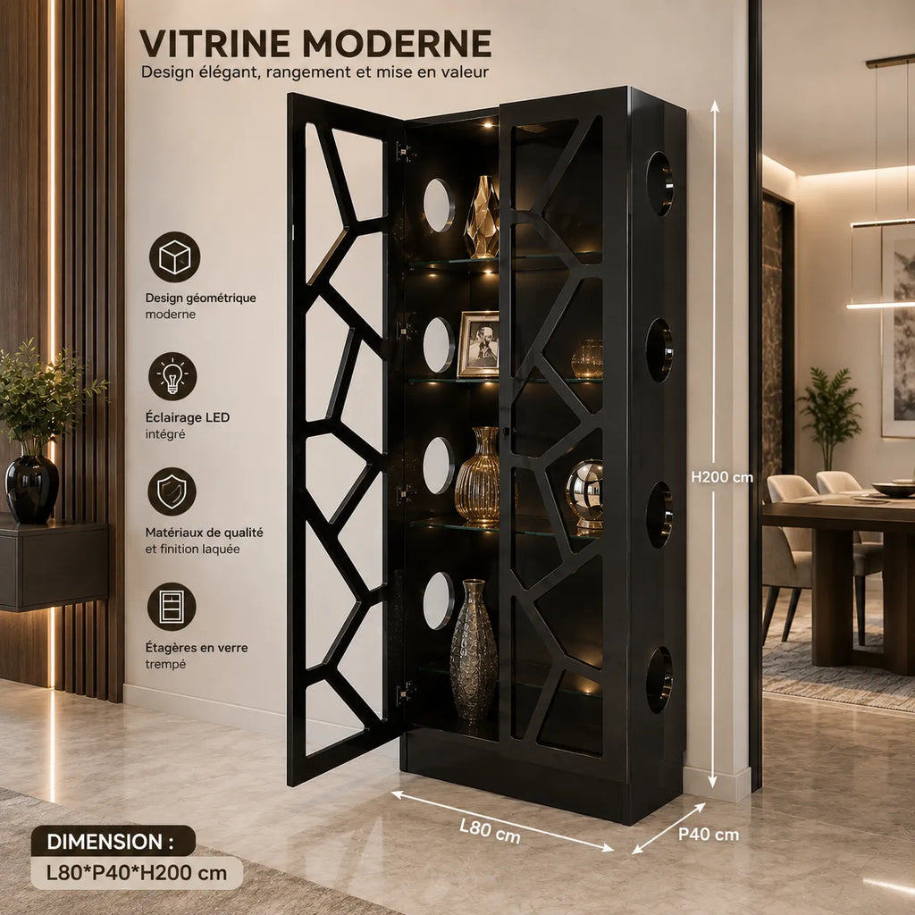 VITRINE DESIGN 2 PORTES EN BOIS LAQUE ET VERRE