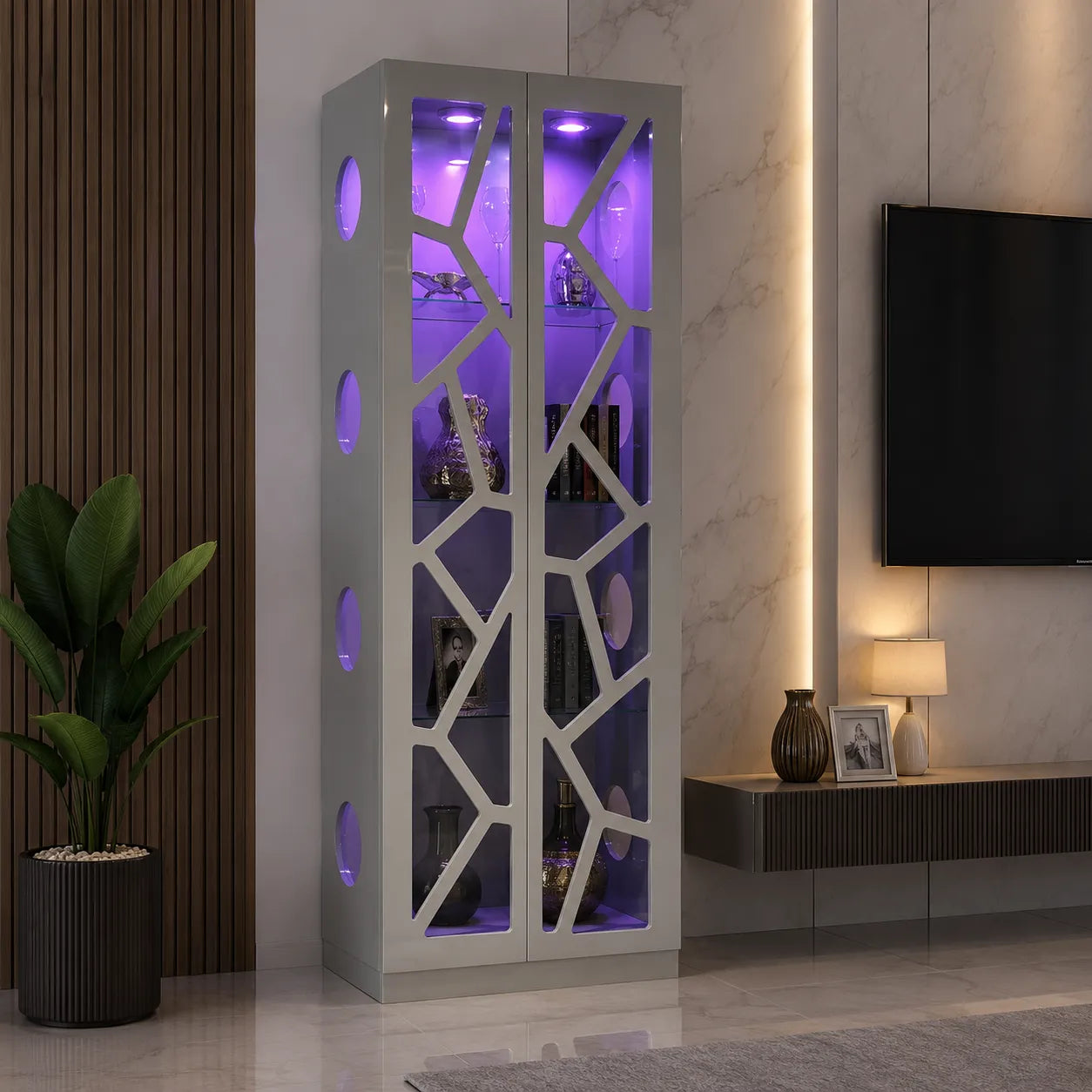 VITRINE DESIGN 2 PORTES EN BOIS LAQUE ET VERRE