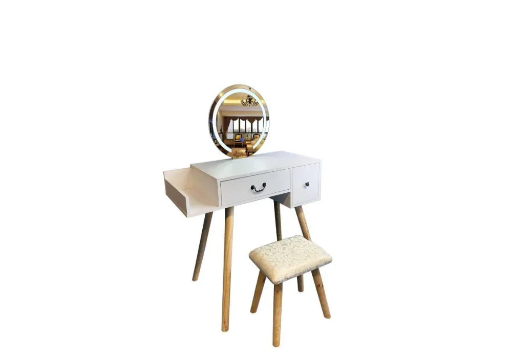 W coiffeuse blanc avec miroir et tabouret
