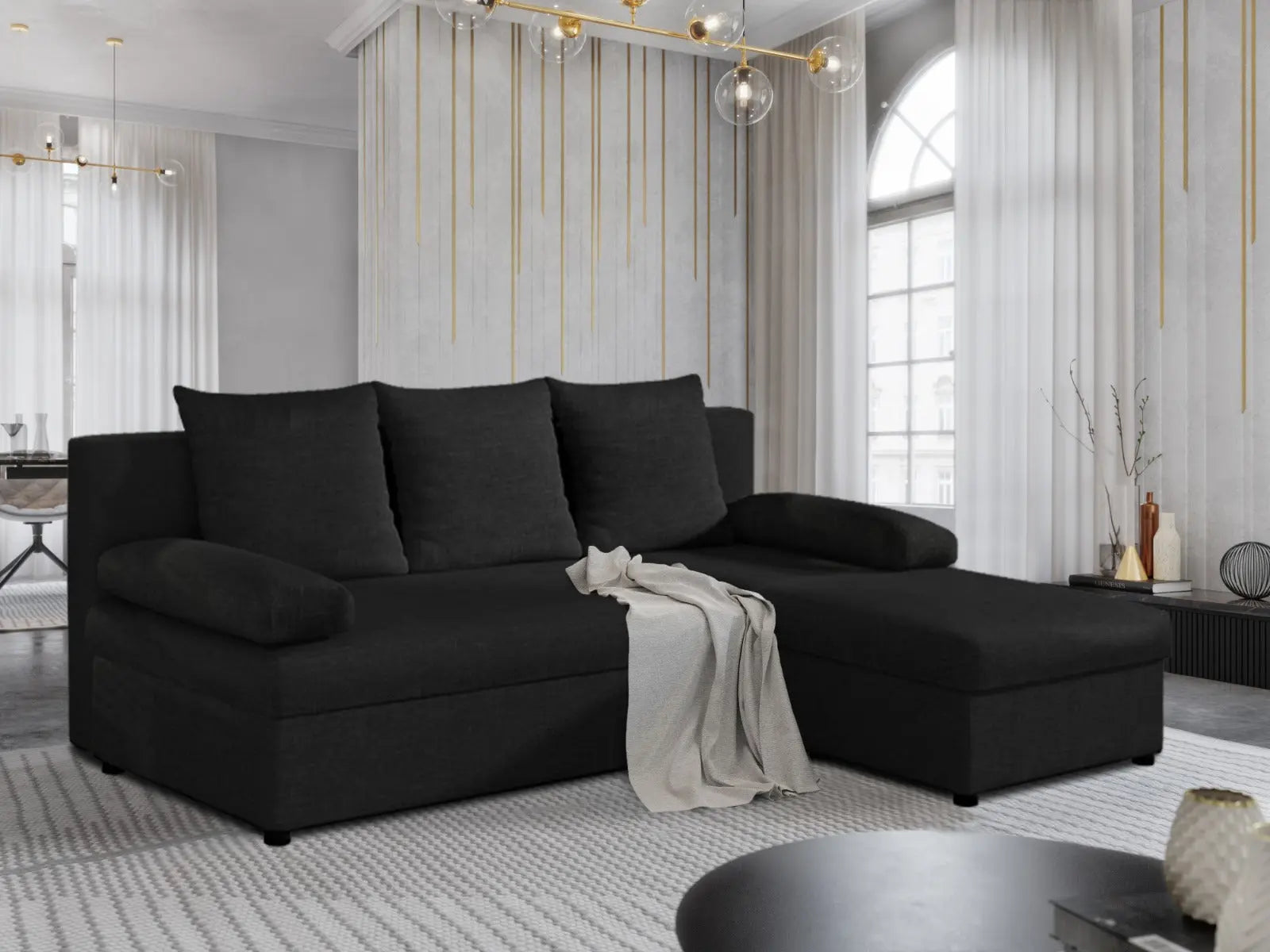 Modéle Canapé d’angle Convertible Avec Accoudoirs Coussins Swedzo-Meuble