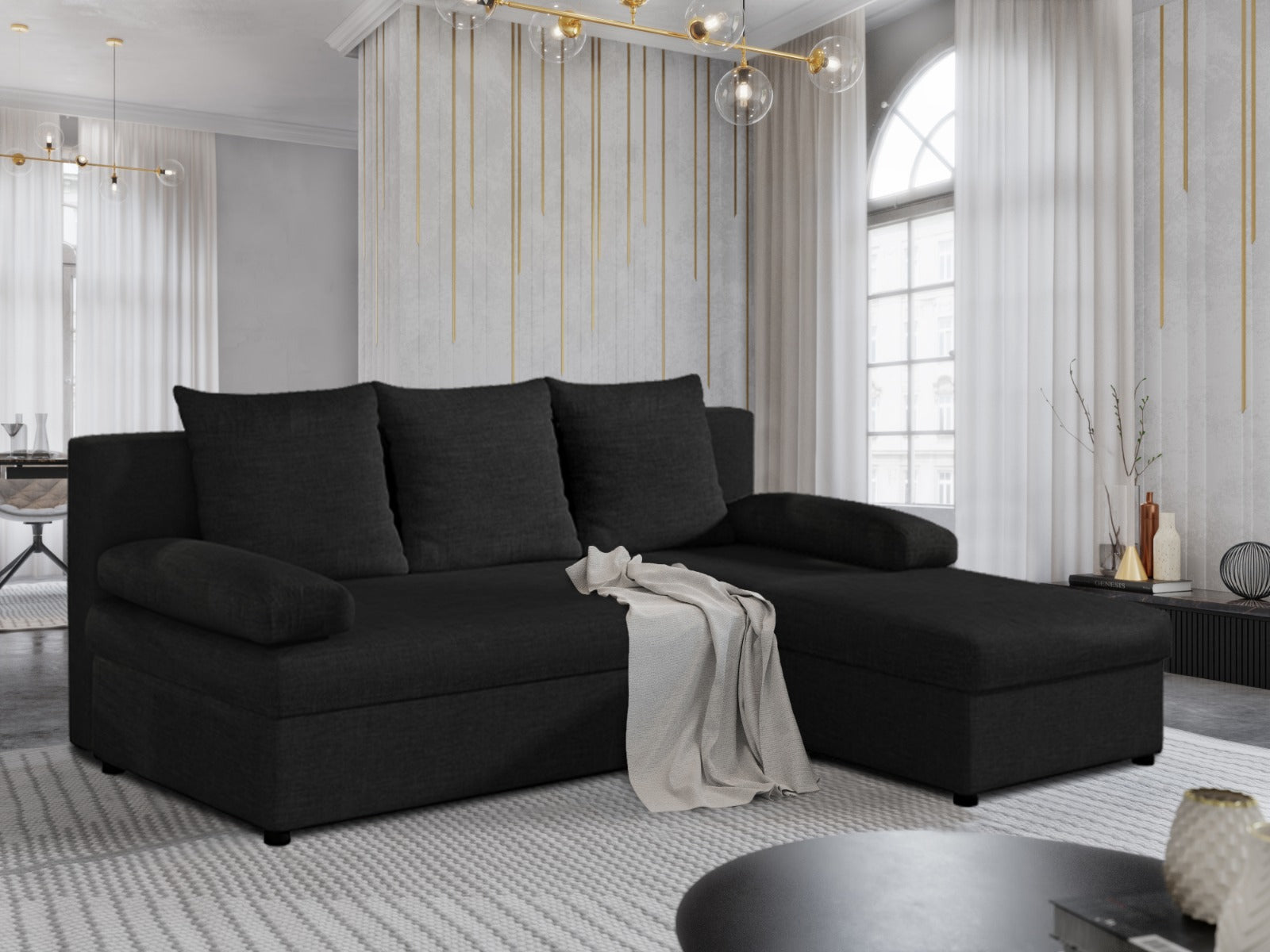 Modéle Canapé d’angle Convertible Avec Accoudoirs Coussins