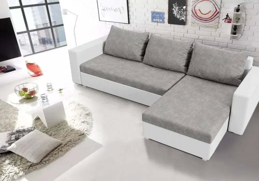 Canapé d’angle convertible avec coffre et accoudoir fixe