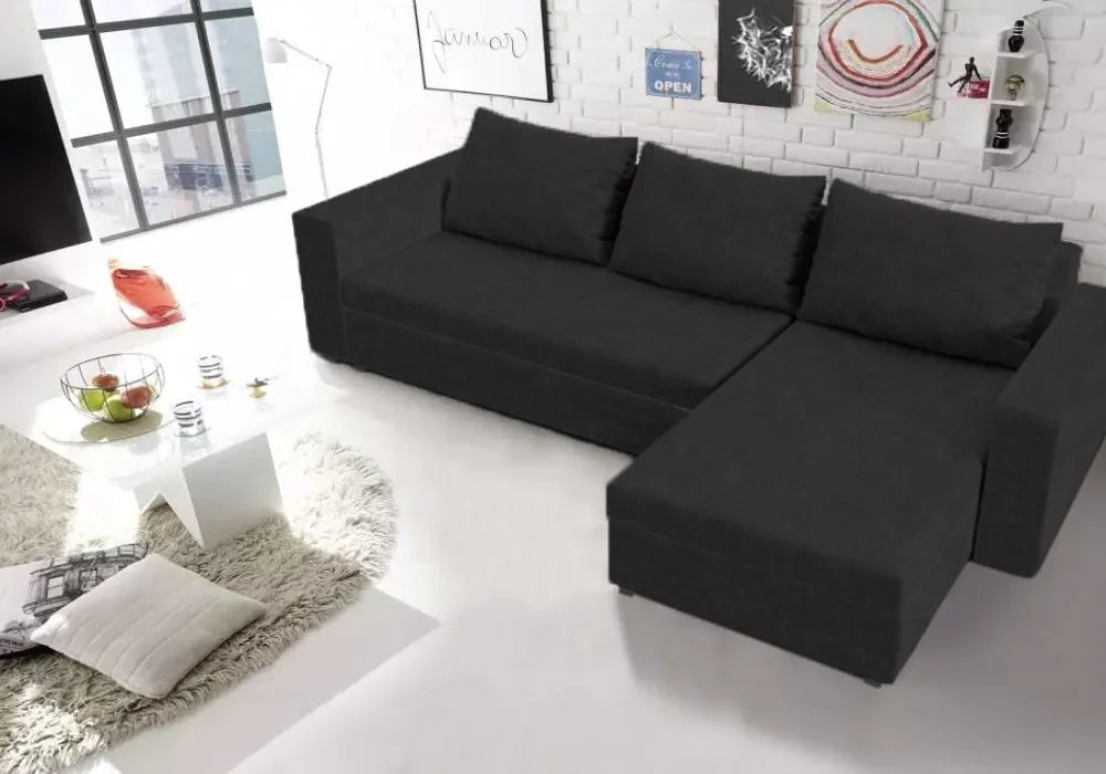 Canapé d’angle convertible avec coffre et accoudoir fixe
