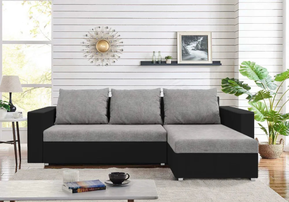 Canapé d’angle convertible avec coffre et accoudoir fixe