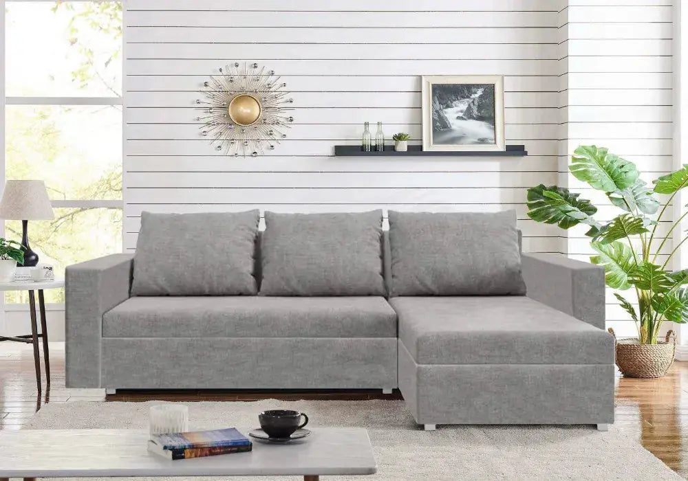 Canapé d’angle convertible avec coffre et accoudoir fixe Swedzo-Meuble