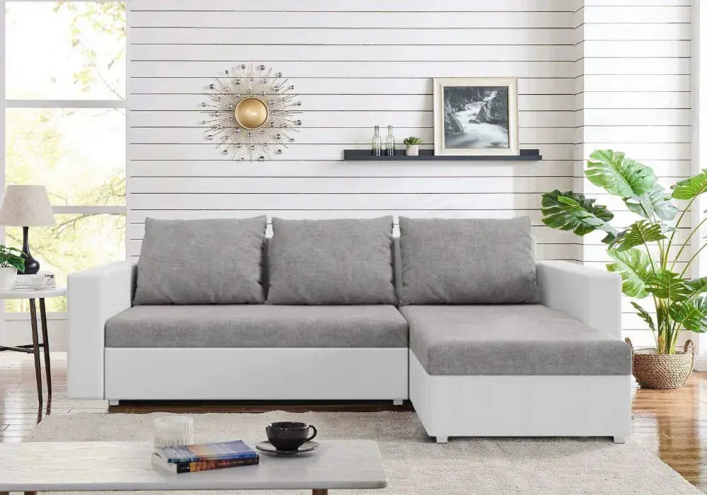 Canapé d’angle convertible avec coffre et accoudoir fixe Swedzo-Meuble