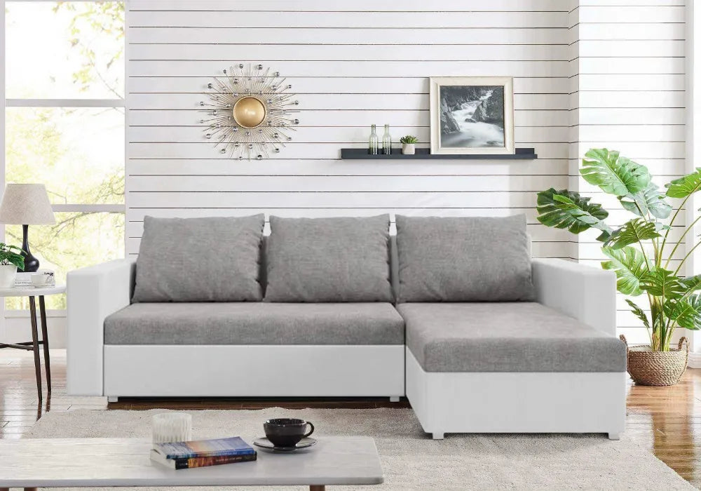 Canapé d’angle convertible avec coffre et accoudoir fixe
