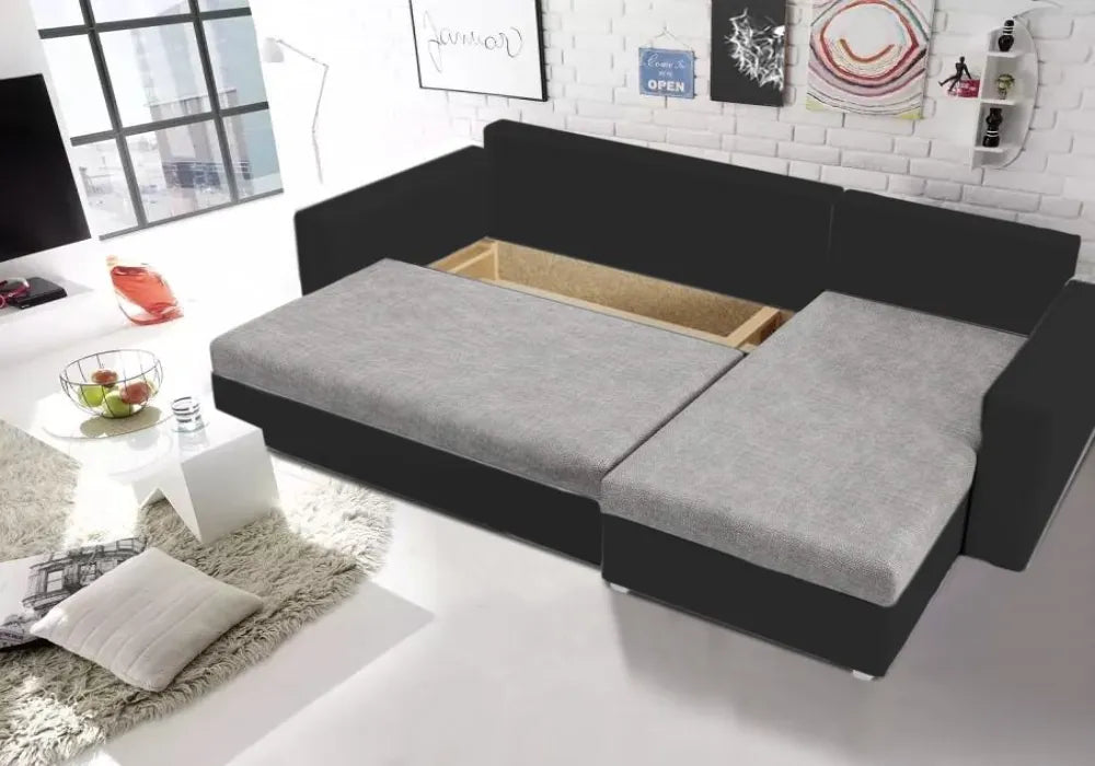 Canapé d’angle convertible avec coffre et accoudoir fixe