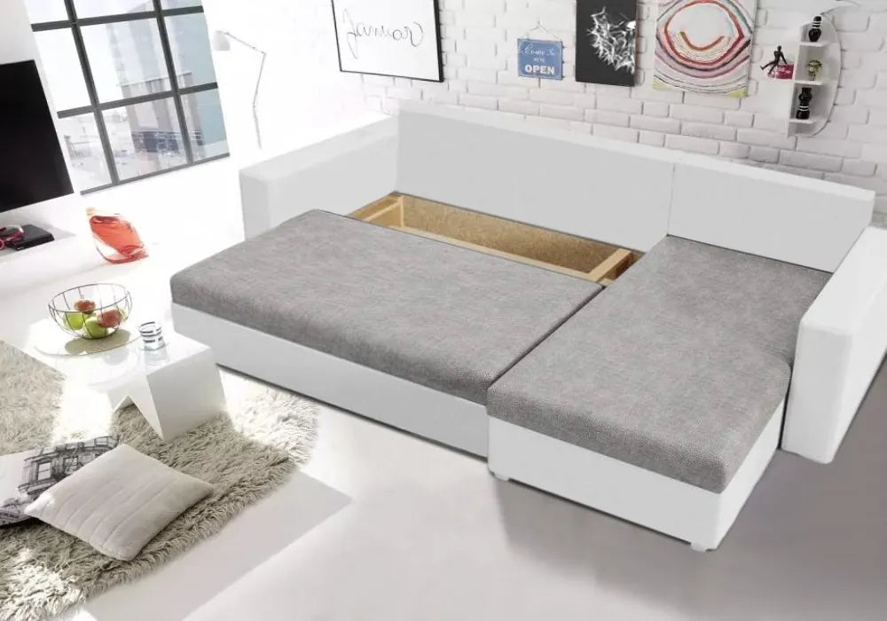 Canapé d’angle convertible avec coffre et accoudoir fixe