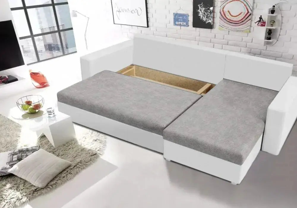 Canapé d’angle convertible avec coffre et accoudoir fixe Swedzo-Meuble
