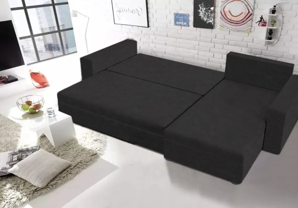 Canapé d’angle convertible avec coffre et accoudoir fixe