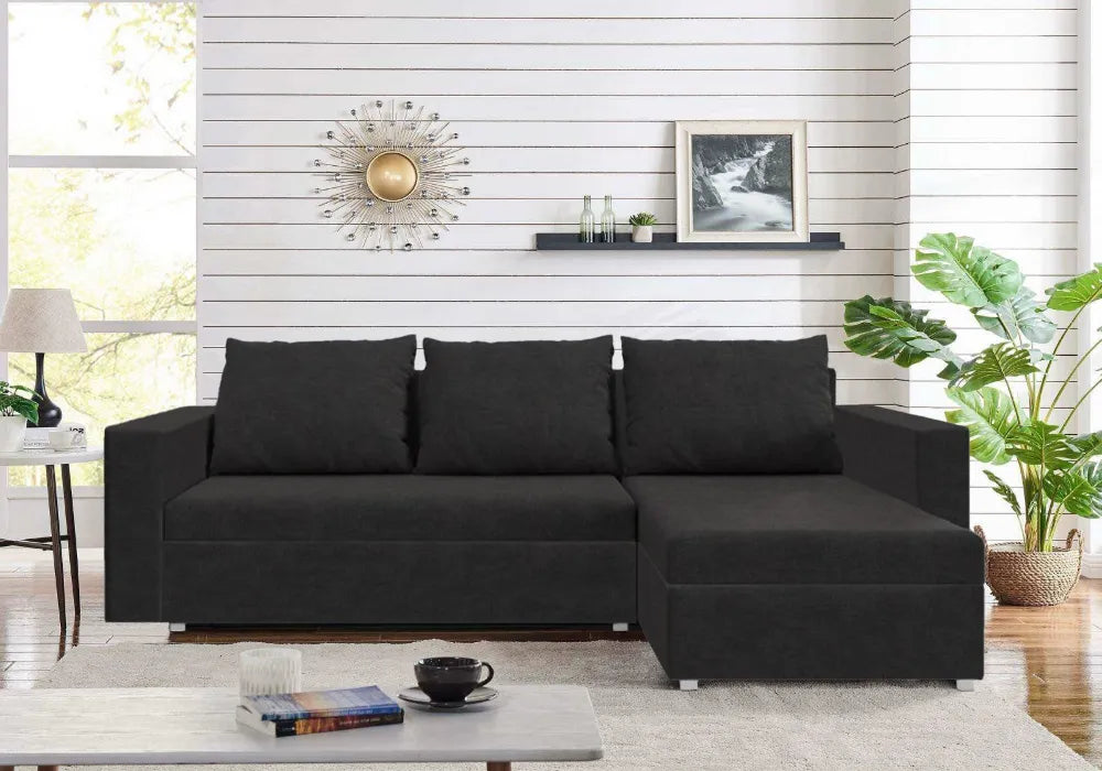 Canapé d’angle convertible avec coffre et accoudoir fixe