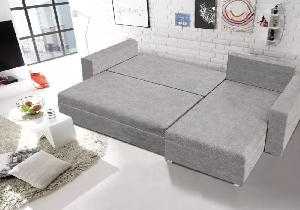 Canapé d’angle convertible avec coffre et accoudoir fixe