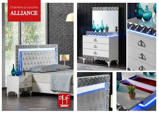Chambre complète Alliance avec sommier(Blanc) Swedzo-Meuble