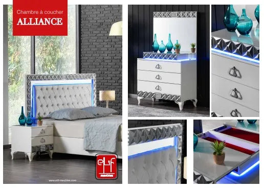 Chambre complète Alliance avec sommier(Blanc)