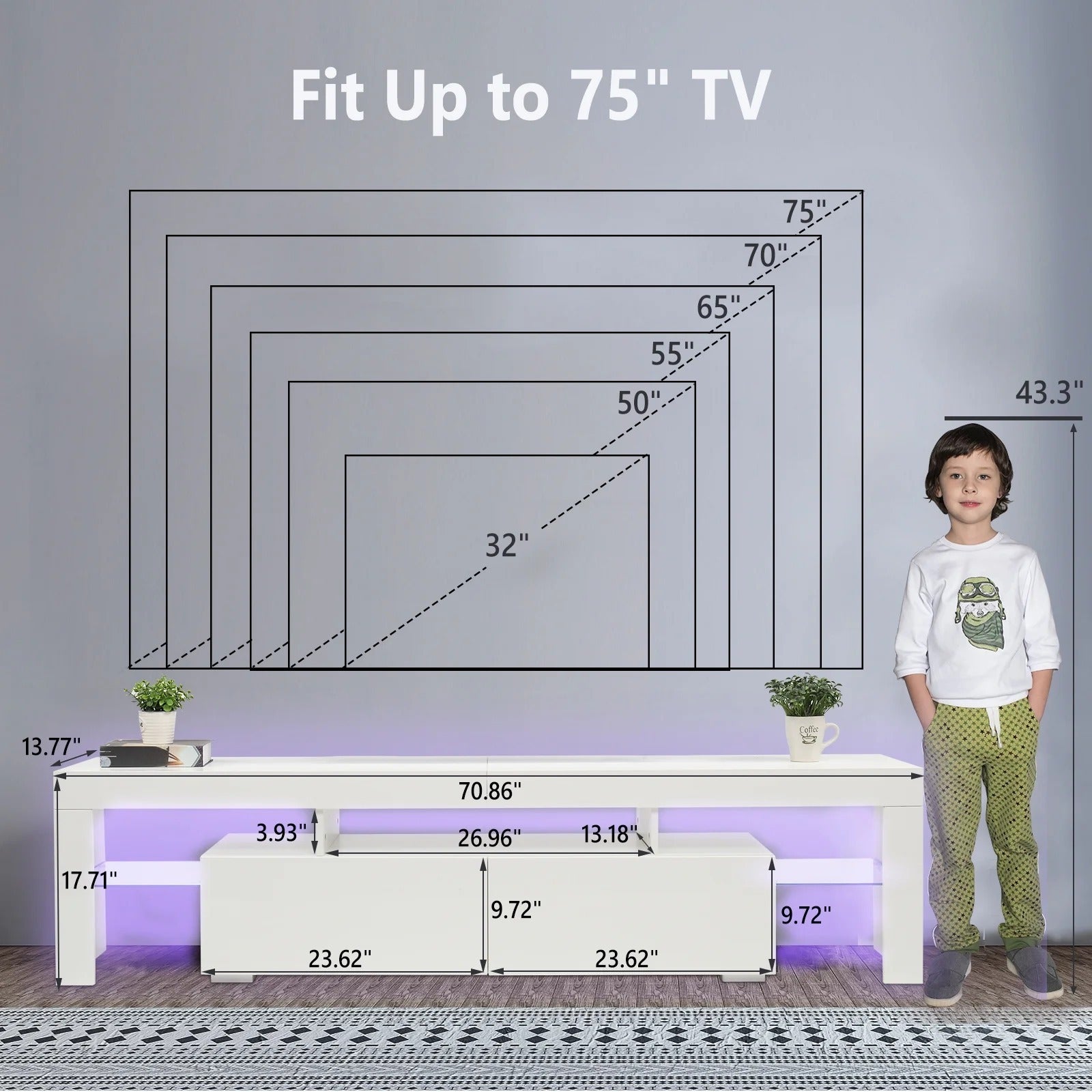 Meuble Tv laqué blanc LED OVER