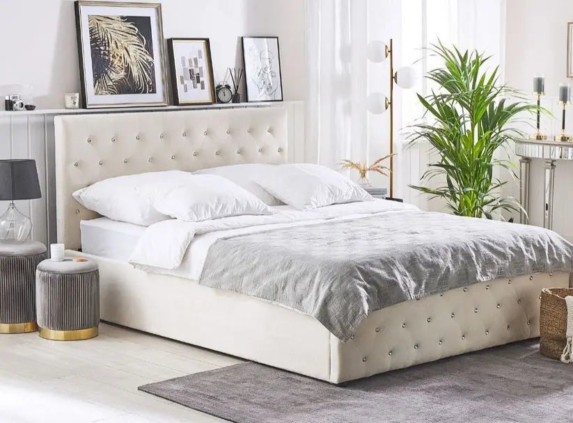 LIT PRESTIGE CAPITONNE AVEC DIAMANT VELOURS 140/190 Swedzo-Meuble
