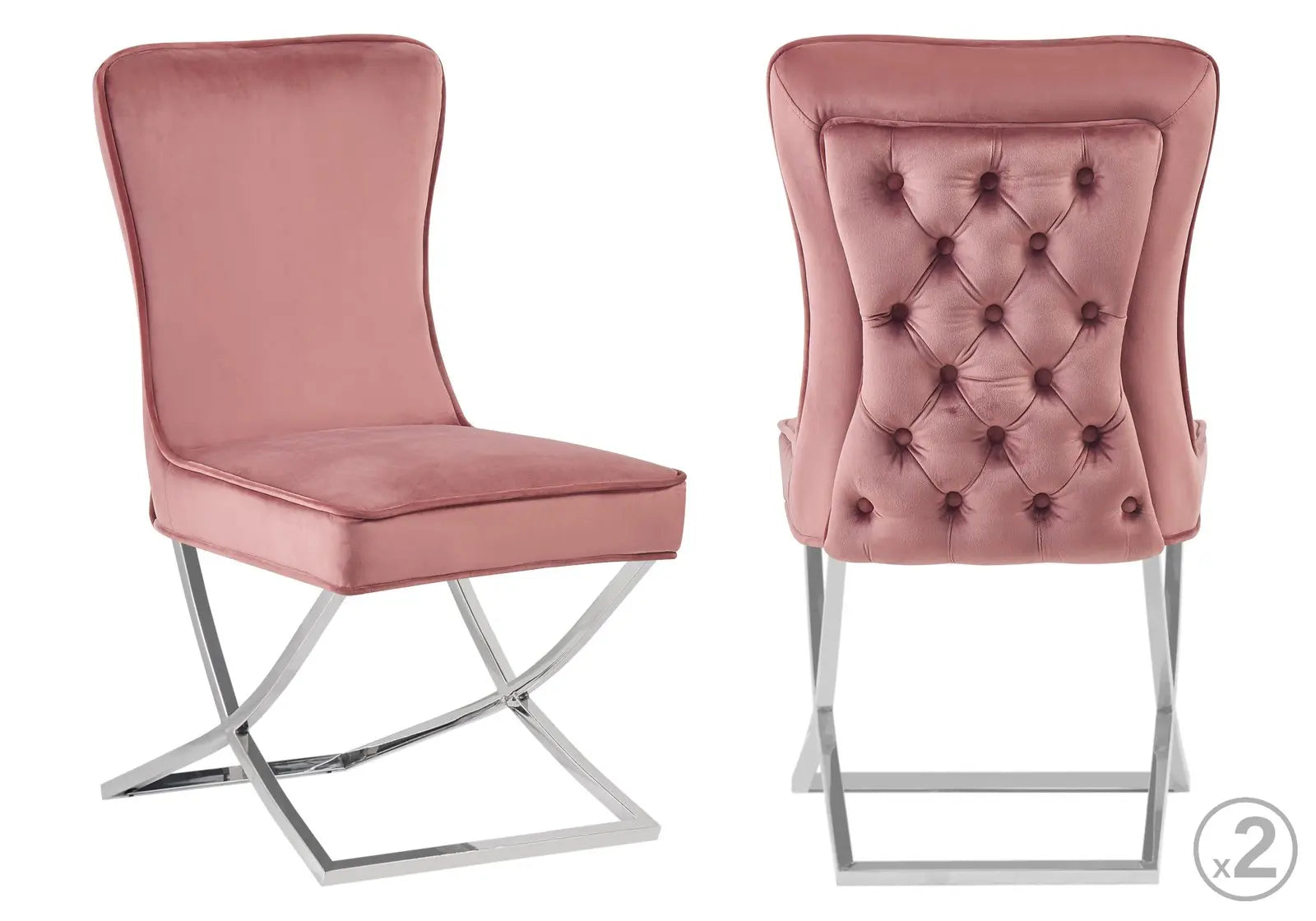 Chaise Capitonnee Argent Rose Enzo Swedzo-Meuble