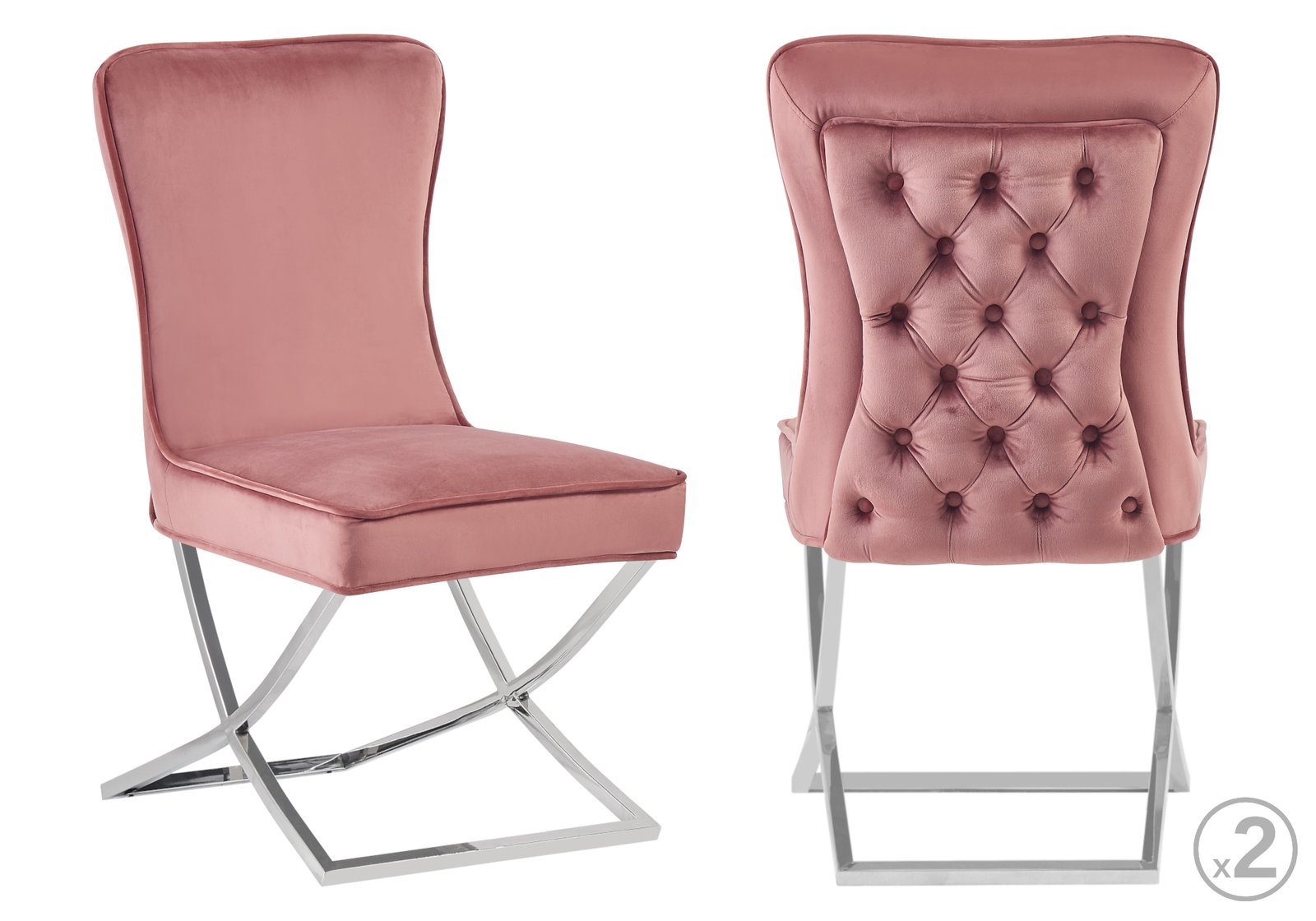 Chaise Capitonnee Argent Rose Enzo