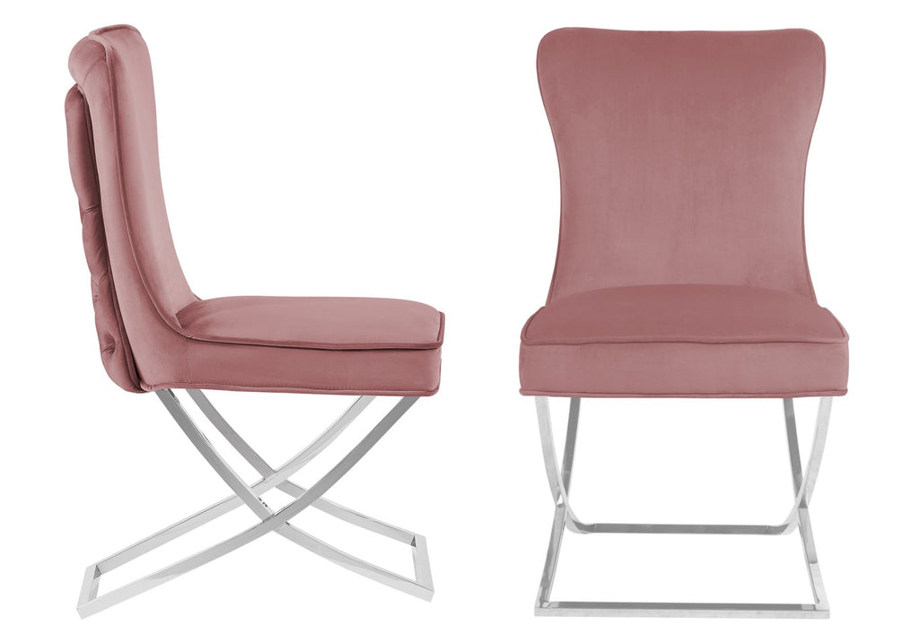 Chaise Capitonnee Argent Rose Enzo
