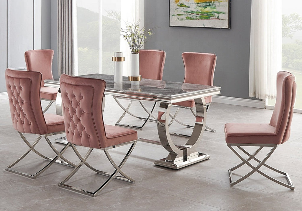 Chaise Capitonnee Argent Rose Enzo