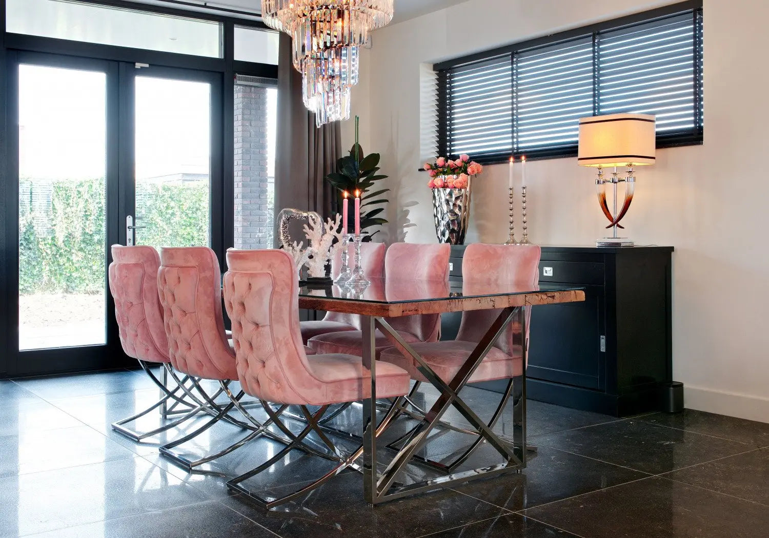 Chaise Capitonnee Argent Rose Enzo Swedzo-Meuble