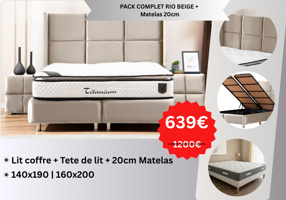 PACK COMPLET RIO BEIGE +  Matelas 20cm