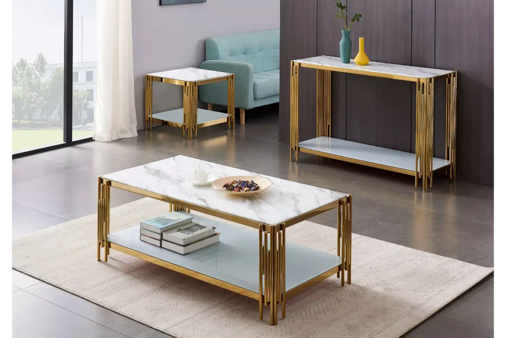 Table basse doré marbre blanc éVE