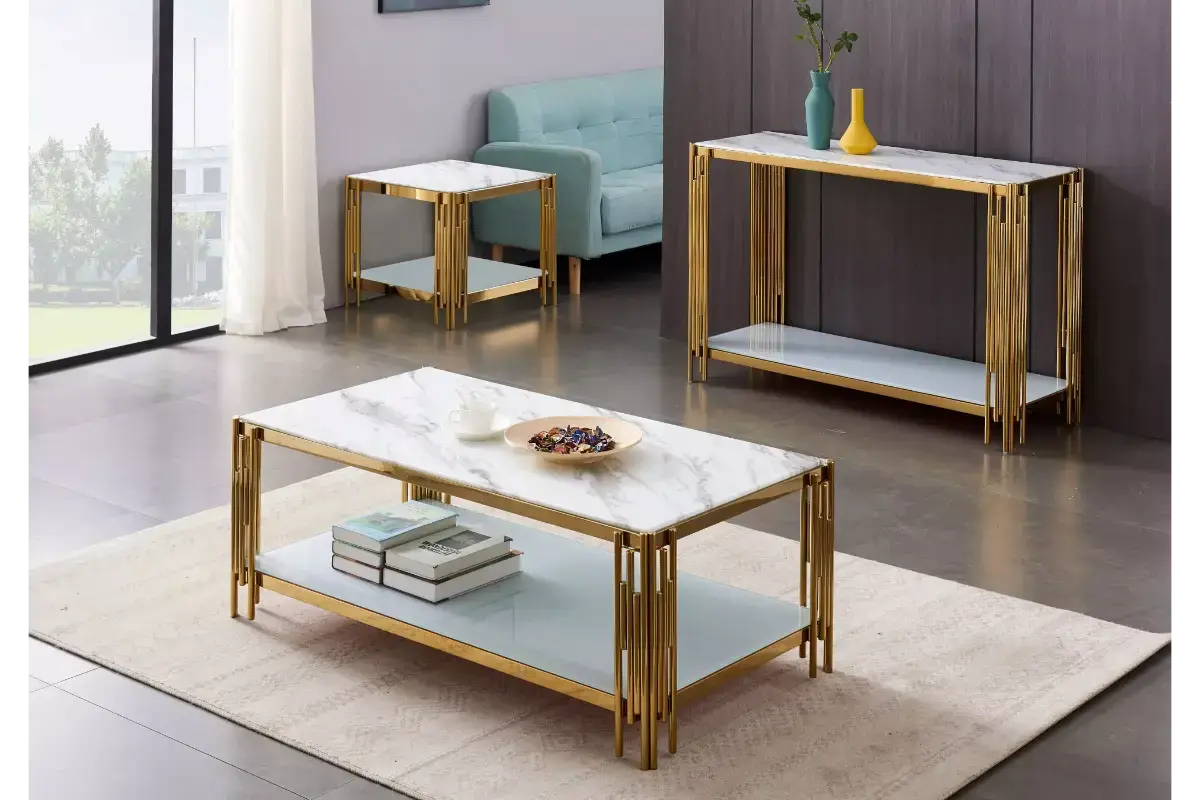 Table basse doré marbre blanc éVE Swedzo-Meuble