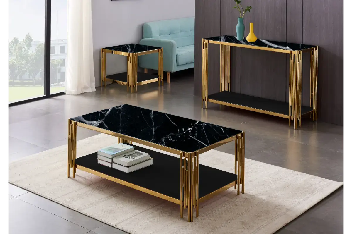 Table basse doré marbre noir éVE Swedzo-Meuble