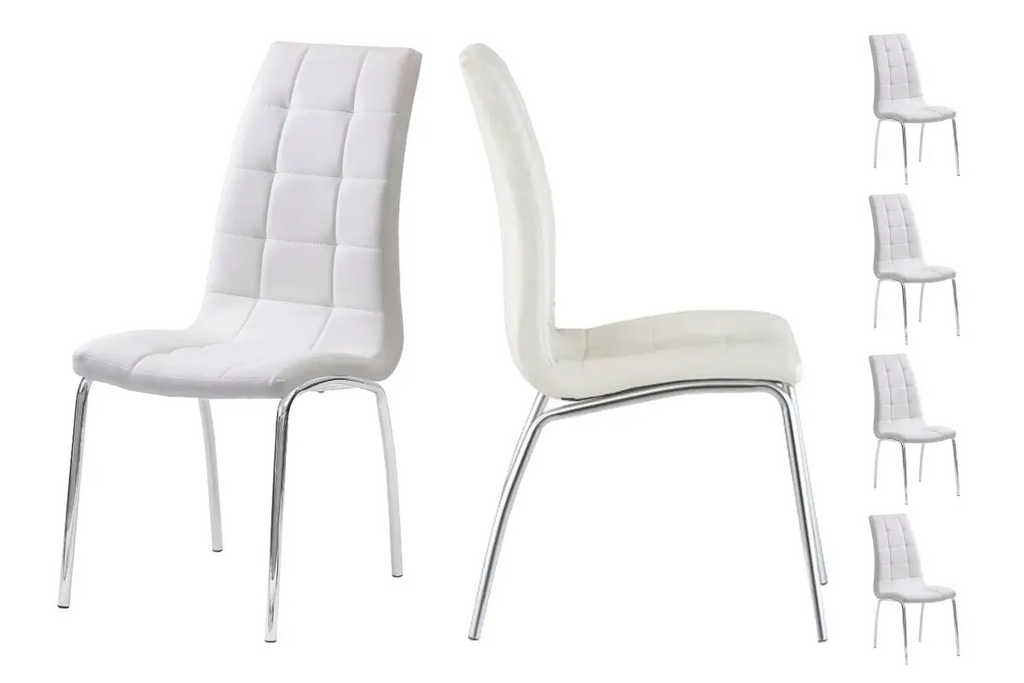 Table chromé 4 ou 6 chaises blanches DESIGN